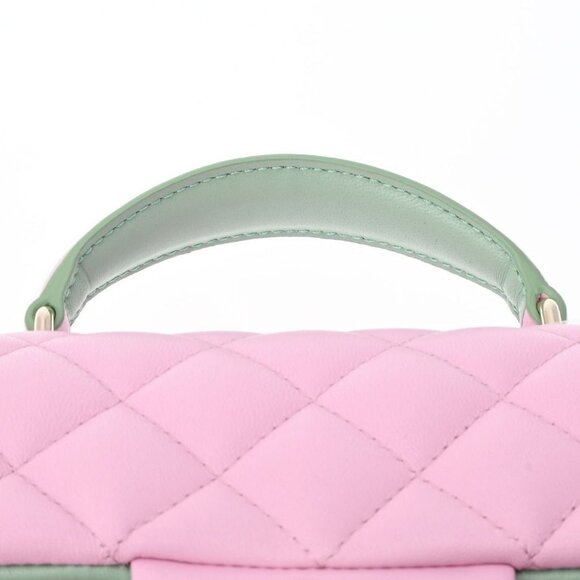 Authentic CHANEL Lambskin Quilted Mini Top Handle Rectangular Flap Lilac Green - Picture 11 of 13